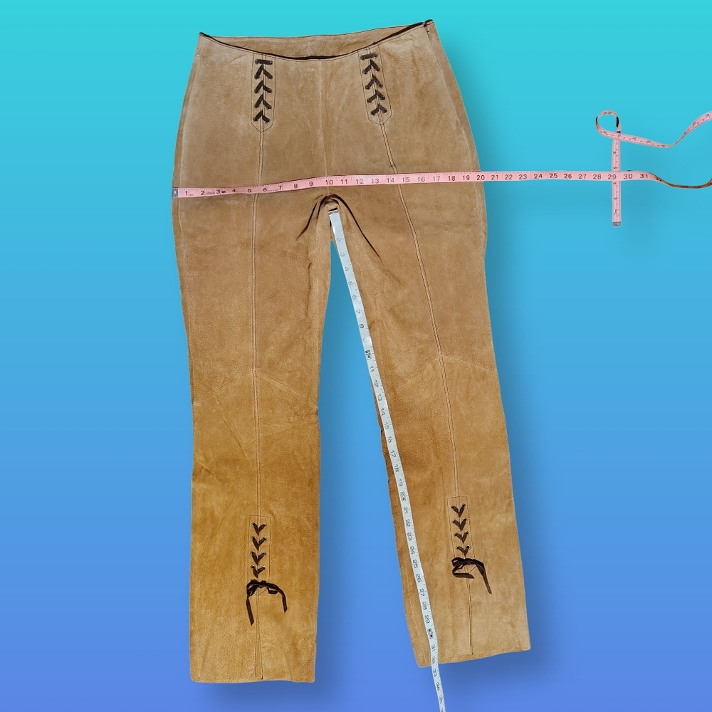 Western Wilsons Leather Tan Suede Boot Cut Pants & Halter Corset Top Set - Picture 6 of 8